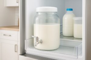 Best glass milk dispenser for fridge, showing easy access and secure sealing for daily milk storage.