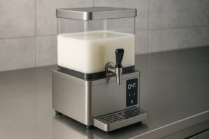 Modern electric milk dispenser machine for cafeteria service, showing hygiene, technology, and efficient bulk milk cooling.