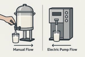 Comparison of a gravity-fed milk dispenser and an electric milk dispenser machine for cafeteria use.