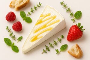 Goat cheese serving suggestion pairing mild chèvre with honey, fresh figs, and herbs to balance its tangy flavor.