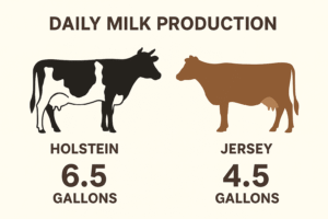 Infographic comparing milk production of Holstein vs. Jersey cows