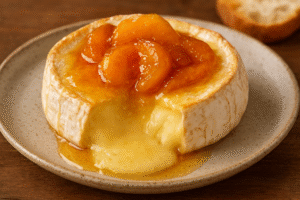 A delicious, warm baked Brie dish with a creamy, melted interior, emphasizing the best culinary use of previously frozen cheese.