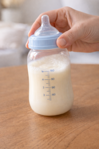 gently swirling breast milk to reduce foam