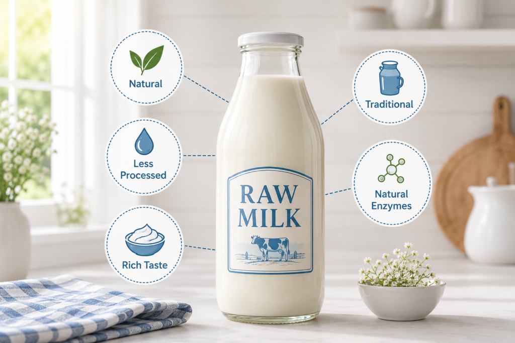 Infographic showing common reasons why people think raw milk is healthy