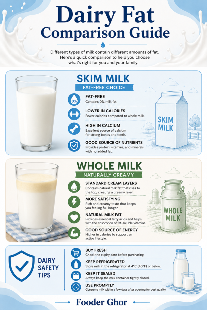 Dairy fat comparison guide infographic by Fooder Ghor.