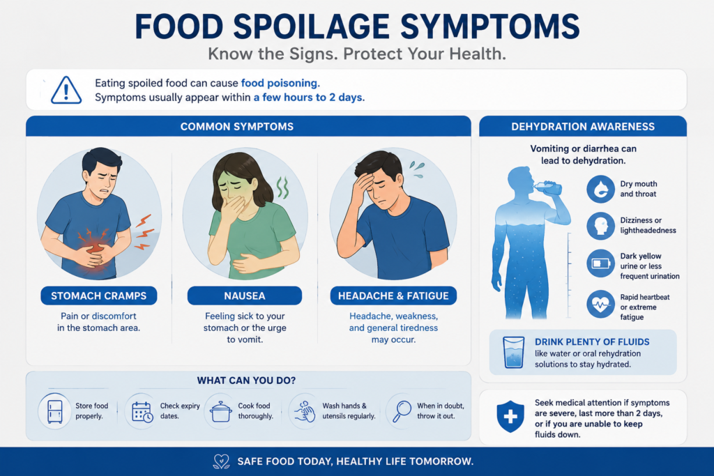 Illustration showing digestive symptoms caused by consuming spoiled plant milk.