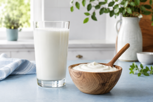 A clear glass of farm fresh sheep milk showcasing natural animal dairy properties.