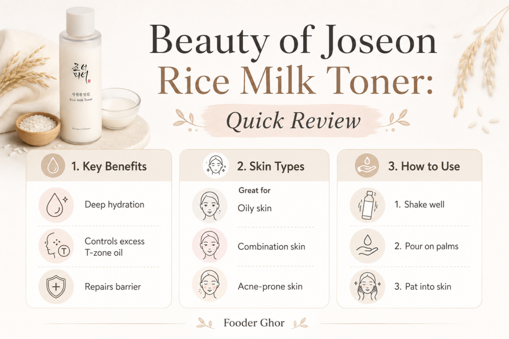 Beauty of Joseon Rice Milk Toner review infographic by Fooder Ghor.