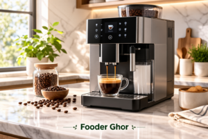 best super automatic espresso machine pouring fresh espresso on a kitchen counter