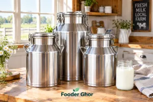 Food-grade 304 stainless steel milk cans for fresh milk storage and transport by Fooder Ghor